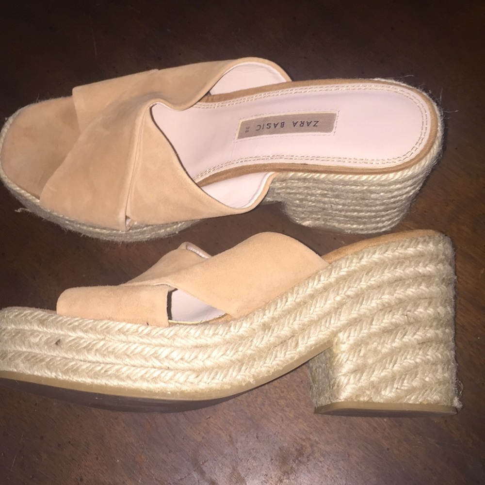 Zara Basic Collection Crossover Leather Wedge Sz 8 - image 3